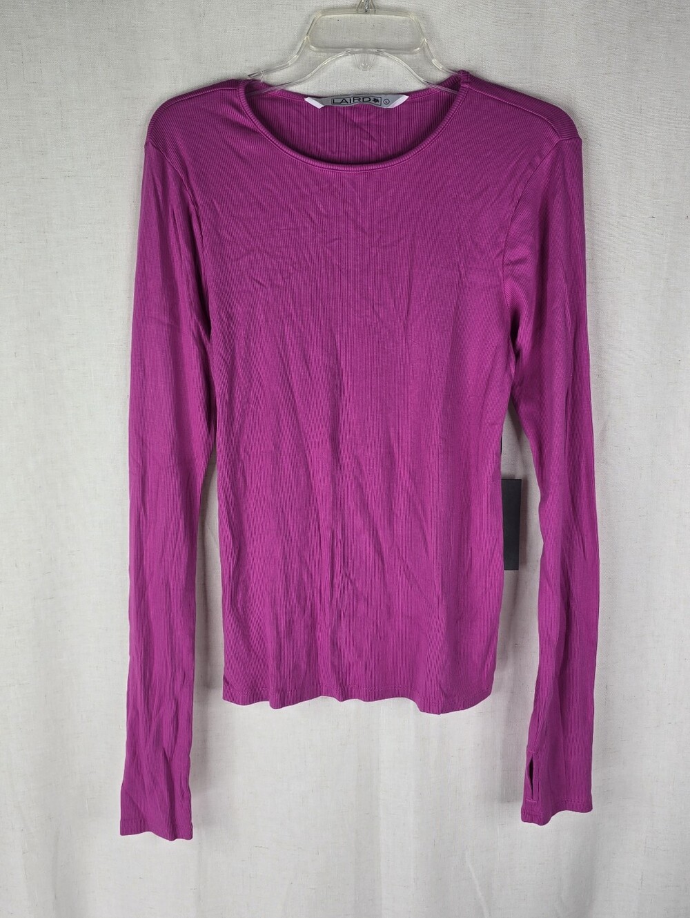 New Laird Womens Large Fine Ribbed Key Hole Longsleeve Pink Athletic Top